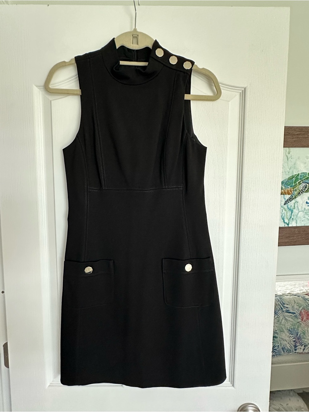 White House Black Market Black NWOT Sleeveless Shift Dress with Button Details